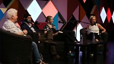 Val McDermid, Abir Mukherjee and Lucy Ribchester talk to Mariella Frostrup.(L - R)