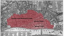 Map showing progress of fire, based on fire map of London