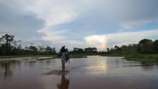 Wading through water