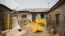 Studio of  Serge Attukwei Clottey work in progress for My Mother's Wardrobe