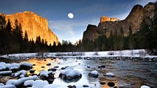 The granite cliffs of the Yosemite Valley in California’s Sierra Nevada range rise vertically 3,000 feet from the valley floor