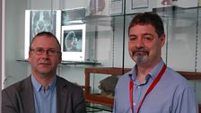 David Hume and Stephen McCullough, outside the anatomy room where dissections take place