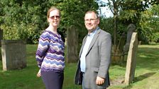 David Hume and Louise Cavanan archivist with the Belfast Charitable Society in Clifton Street Graveyard, Belfast