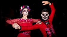 Daisy and Aljaz flaunt their spooky outfits backstage