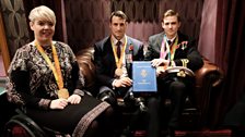 Jo Butterfield, Nick Beighton, and Lt Pete Reed, backstage with the Book of Remembrance