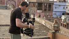 Mark MacEwen filming the macaques.