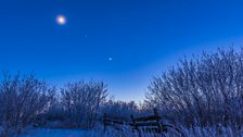 Venus, Mars and the Moon Over Frosty Fence