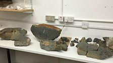 Rocks containing dinosaur fossils in Dr Steve Brusatte's lab.