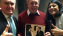 John Nicholson, Michael Brown and Anushka Asthana doing a 'Trump thumbs-up'