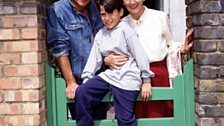 The ‘Cottons’ in 1993. John Altman as Nick Cotton, Rossi Higgins as Ashley Cotton and June Brown as Dot Cotton.