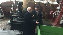 Former fisherman Ron Wilkinson shows Paddy around former fishing vessel the Arctic Corsair