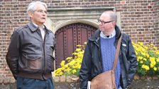 General-Sir-Rupert-Smith and Francis Spufford outside St Anne's Church, Shepperton.