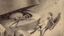 A Martian emerges as depicted in an early edition of War of the Worlds