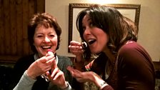 Helen and Sylvia enjoying Paula McIntyre’s chocolate cake