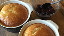 Magical Mothers Day Lemon pudding with blackberry compote