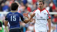 Ulster's Ruan Pienaar congratulates Leinster's Isa Nacewa