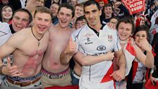 Ulster vs Edinburgh: Pienaar celebrates with fans after the game