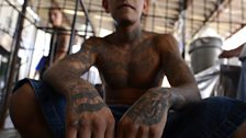 MS13 gang member with trademark tattoos