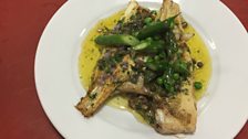 Whole Plaice with capers and asparagus