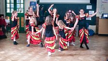 Salsa dancers join in with the celebrations at Merllyn C.P. School