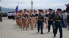 Russian and Abkhaz troops on parade