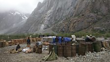 Porters loading goods to be delivered to soldiers higher up in the mountains