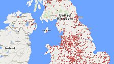 A map to show where the choirs are in the UK