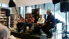 Luca Veste, Mark Billingham and Chris Brookmyre, with crime author lecturer Paul Johnston