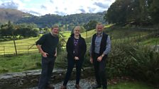 Reporter Jess Quayle with Trevor Cooper of Grasmere red squirrel group and David Almond from the National Trust