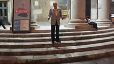 On the famous steps of All Soul's Church outside Broadcasting House