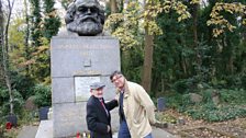 Veteran Communist Councillor Max Levitas visits the tomb of Karl Marx for the first time with Alan Dein