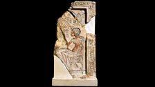 Limestone fragmentary stela showing ancient Egyptian pharaoh Akhenaten