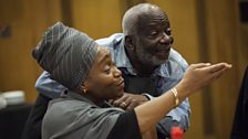 Angela Wynter (Mrs Anansi) and Joseph Marcell (narrator) in conversation