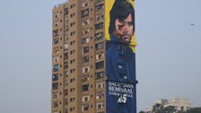 A giant mural of the Bollywood megastar Amitabh Bachchan