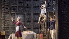 Christiane Karg as Susanna, Serena Malfi (on ladder) as Cherubino, and Luca Pisaroni as the Count