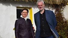 Tim McGarry at the Doagh Famine Village in Donegal with Martina Doherty to discuss the role of the landlord during the famine.