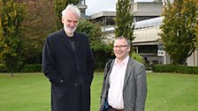 Tim McGarry and David Hume outside the University College of Dublin