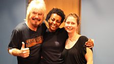 Dirk Maggs (Script Adapter), Adjoa Andoh (Bird Woman) and Allegra McIlroy (Director and Producer) stop for a photo.