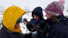 Anna Hill interviewing Vicky Morgan while braving snow from the 'Beast from the East'