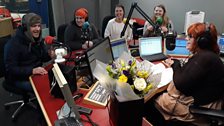 The team in the studio at the end of Sophie's last show before her maternity leave, in February 2018