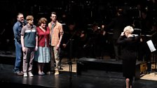 Maria Zifchak as Mrs Patrick De Rocher flanked by her family, and Joyce DiDonato as Sister Helen