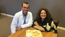 Kim with Dean Wright sampling the delights of his brand new Ballylisk cheese – and she does love a good cheese