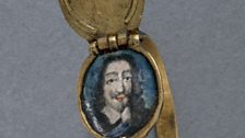 Finger-ring containing enamelled portrait of Charles I. 17th century.