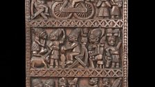 Wooden door panel carved by Dada Areogun of Osi village, Ekiti State, Nigeria, 1924.