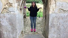 Anna looks a little confused at the ruined church in Tilney-cum-Islington