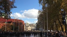 From the Mall looking to Horseguards as veterans disperse after parade