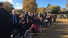 Side view of blind veterans lined up