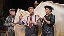 Plácido Domingo in the title role of "Gianni Schicchi" with Patrick Carfizzi as Betto di Signa, Gabriella Reyes as Nella.