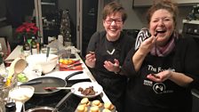 Annie Gray and Kim Lenaghan with some tasty delights in the kitchen