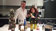 Damian Cole and Kim Lenaghan with festive drinks for Christmas